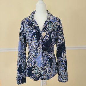 Chico's Blue pattern quilted jacket size 1